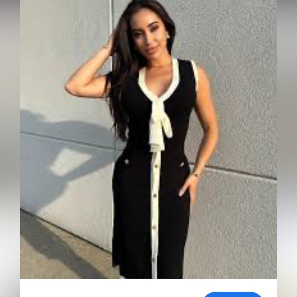 New NICOLE MILLER NEW YORK Navy/white Contrast Trim Bow Tie Midi Dress - Picture 13 of 15